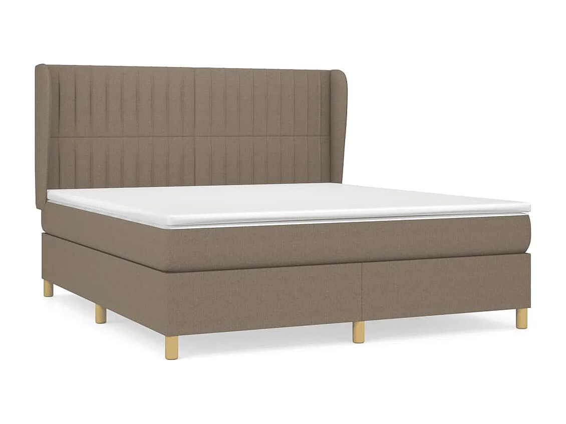 Cama box spring con colchón tela gris taupe 180x200 cm