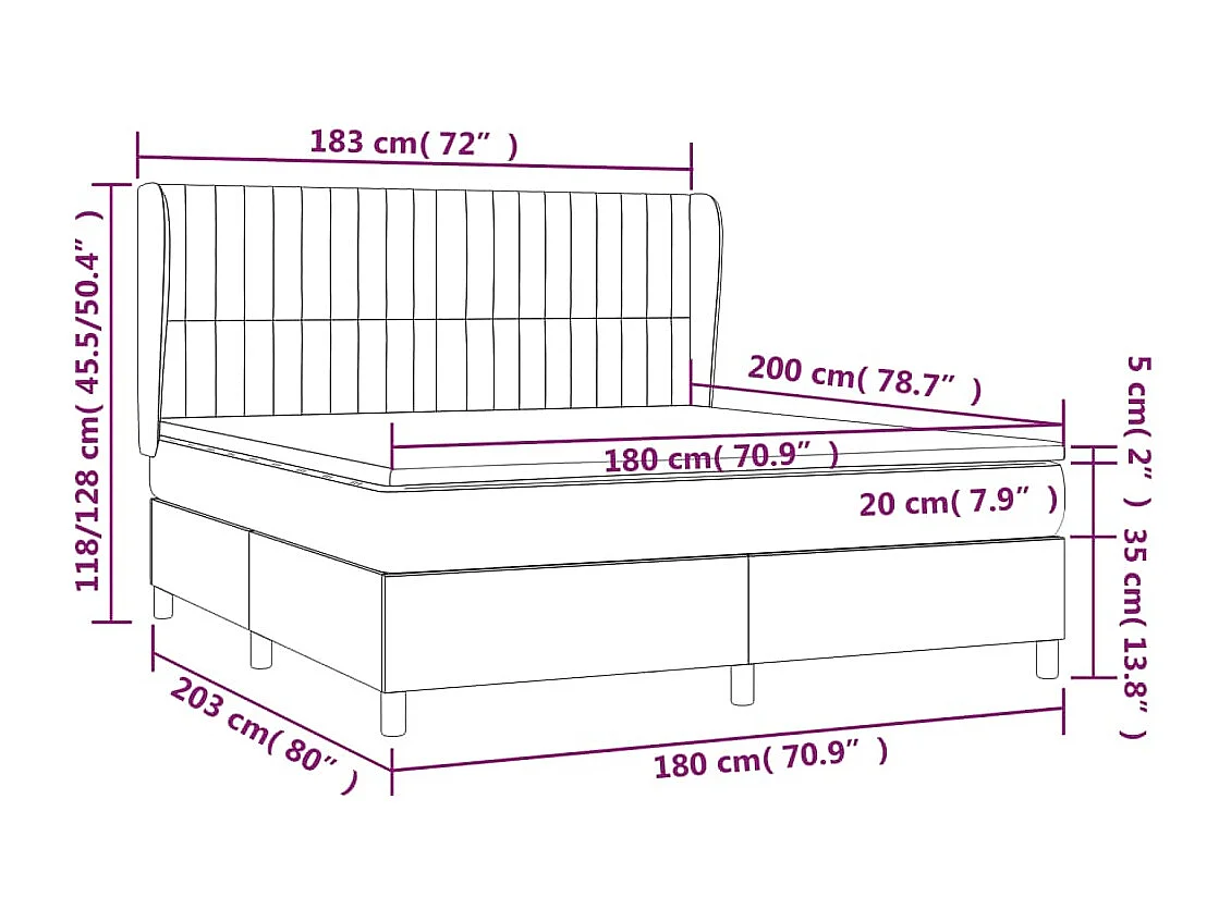 Cama box spring con colchón tela gris taupe 180x200 cm