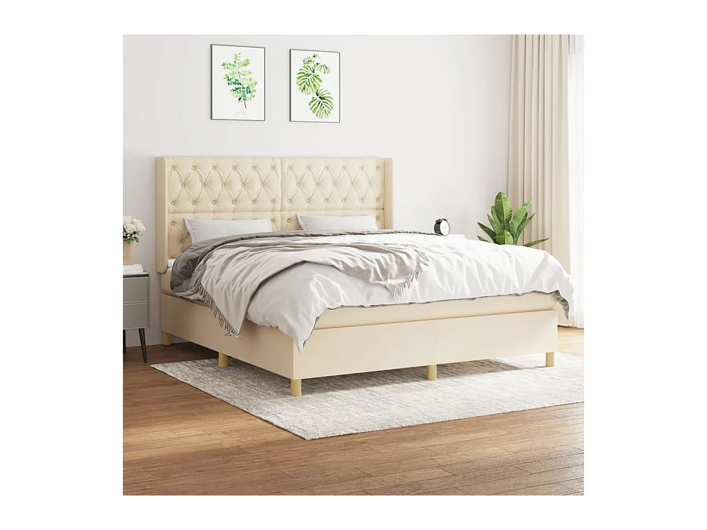 Boxspring met matras stof crèmekleurig 160x200 cm