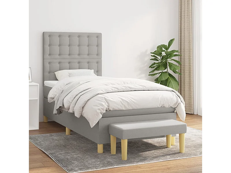 Cama box spring con colchón tela gris claro 90x200 cm