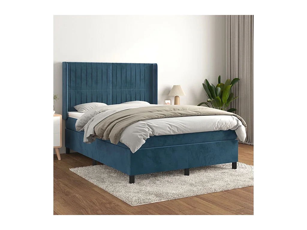 Boxspring met matras fluweel donkerblauw 140x190 cm