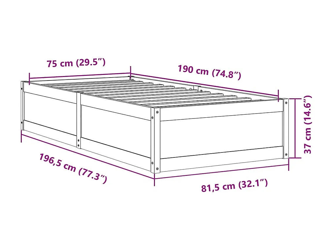 Estructura de cama madera maciza de pino 75x190 cm