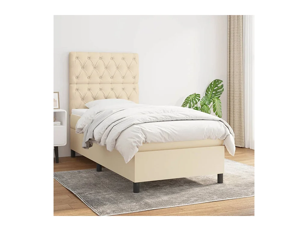 Lit à sommier tapissier avec matelas Crème 80x200 cm Tissu