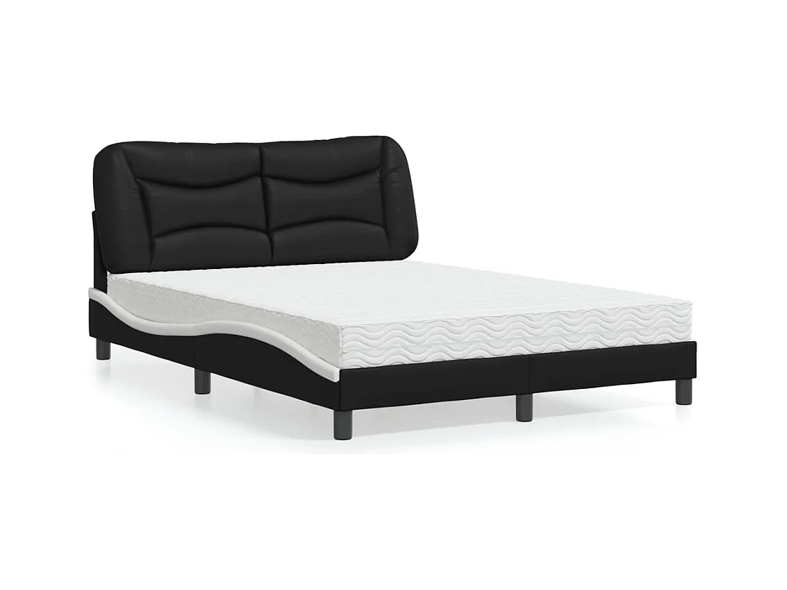 Lit avec matelas noir et blanc 140x200 cm similicuir
