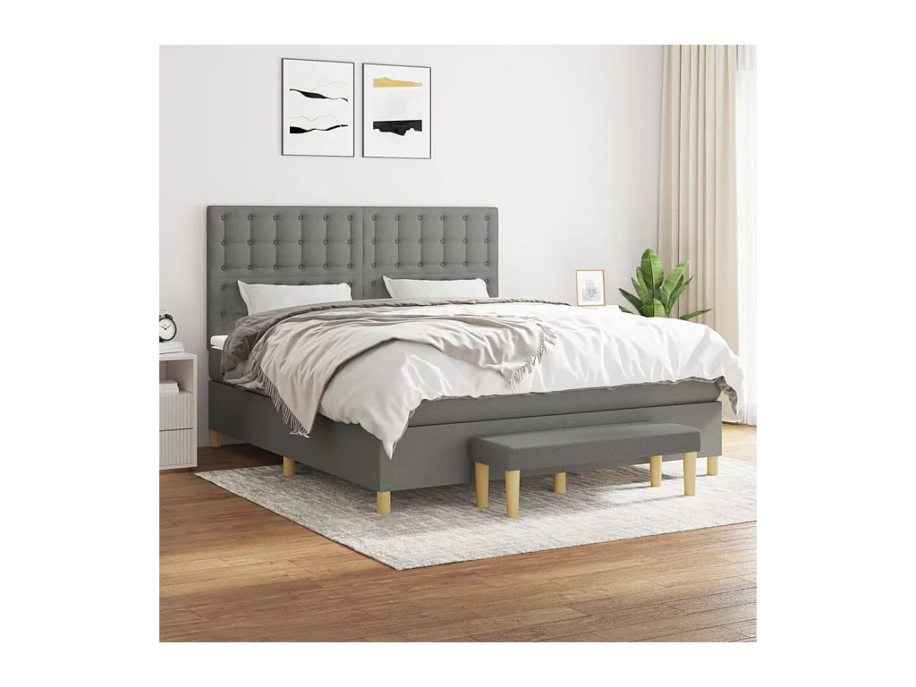 Lit à sommier tapissier avec matelas Gris foncé 160x200cm Tissu