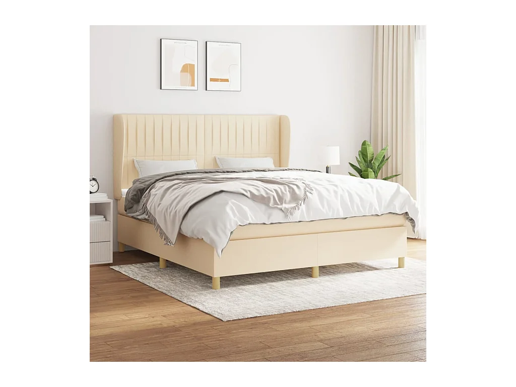 Lit à sommier tapissier avec matelas Crème 160x200 cm Tissu