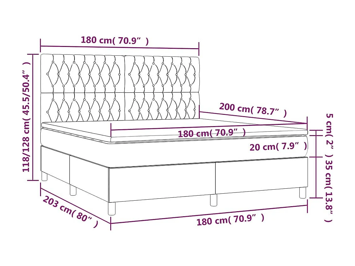 Lit à sommier tapissier avec matelas Taupe 180x200 cm Tissu