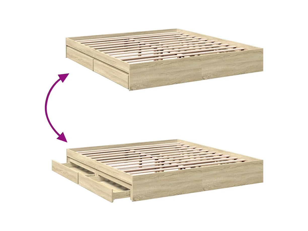 Cadre de lit avec tiroirs chêne sonoma 200x200 cm