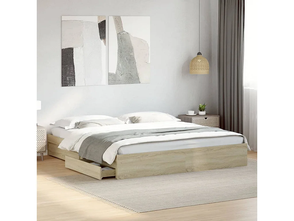Cadre de lit avec tiroirs chêne sonoma 200x200 cm