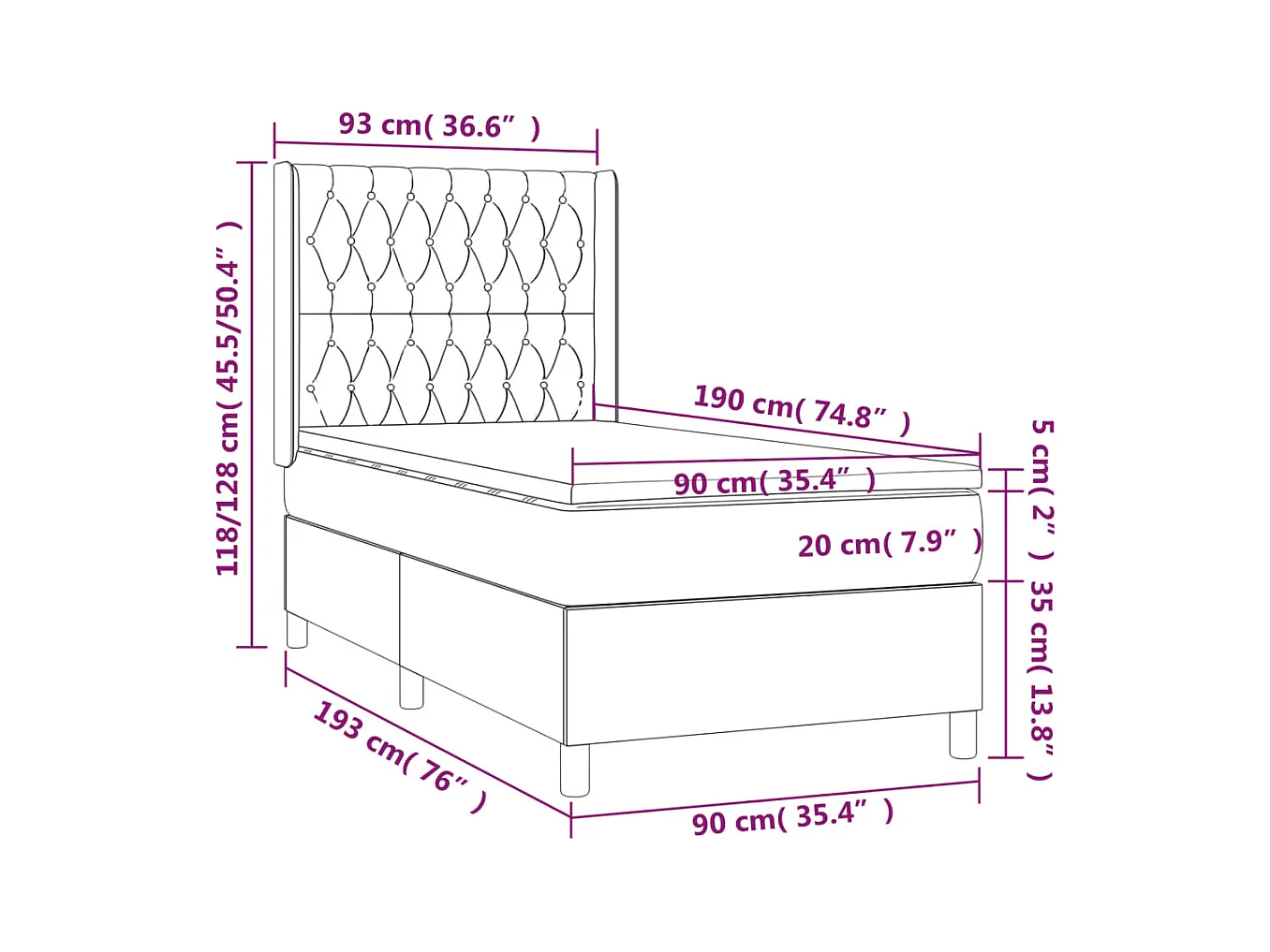 Lit à sommier tapissier et matelas Crème 90x190 cm Tissu