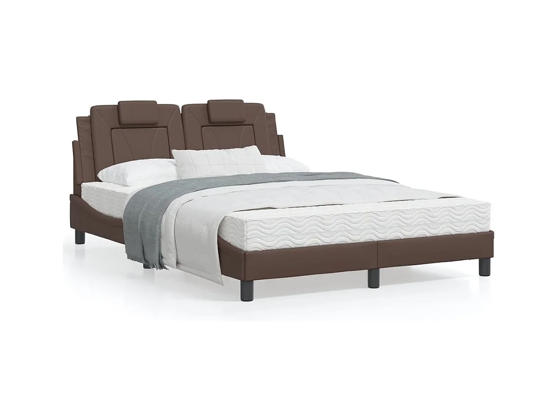 Estrutura cama c/ cabeceira 140x200cm couro artificial castanho