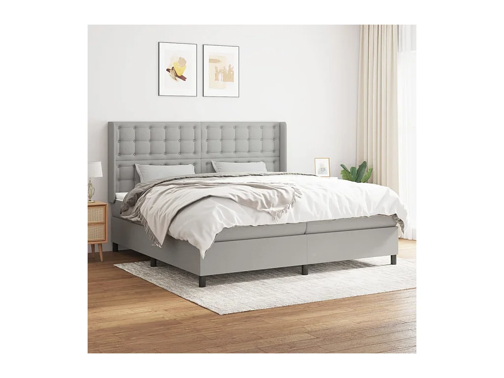 Lit à sommier tapissier avec matelas Gris clair 200x200cm Tissu