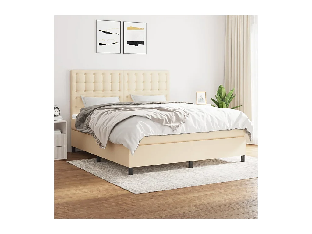 Boxspring met matras stof crèmekleurig 160x200 cm
