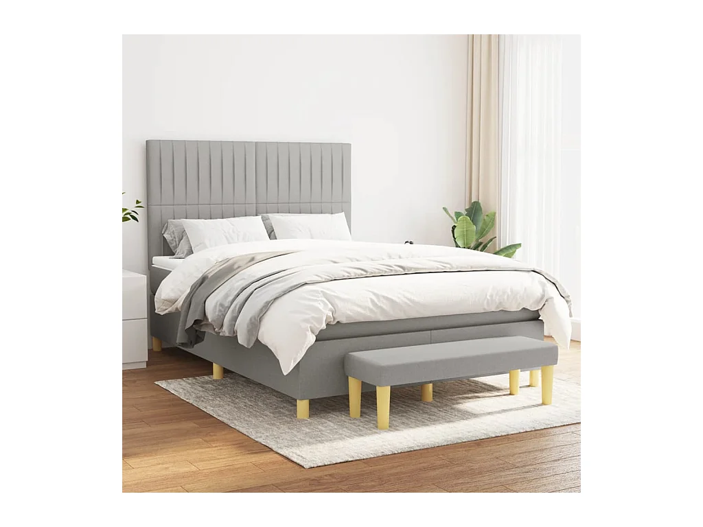 Lit à sommier tapissier avec matelas Gris clair 140x200cm Tissu