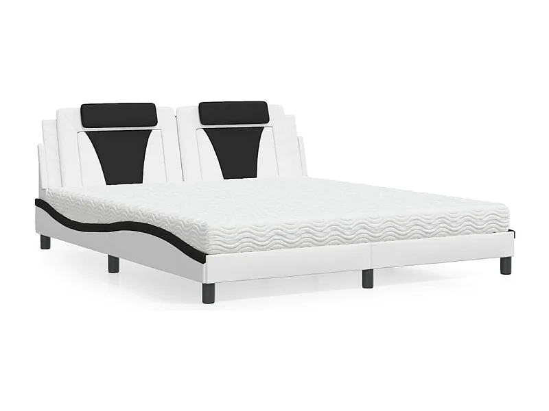 Cama com colchão 180x200 cm couro artificial preto e branco