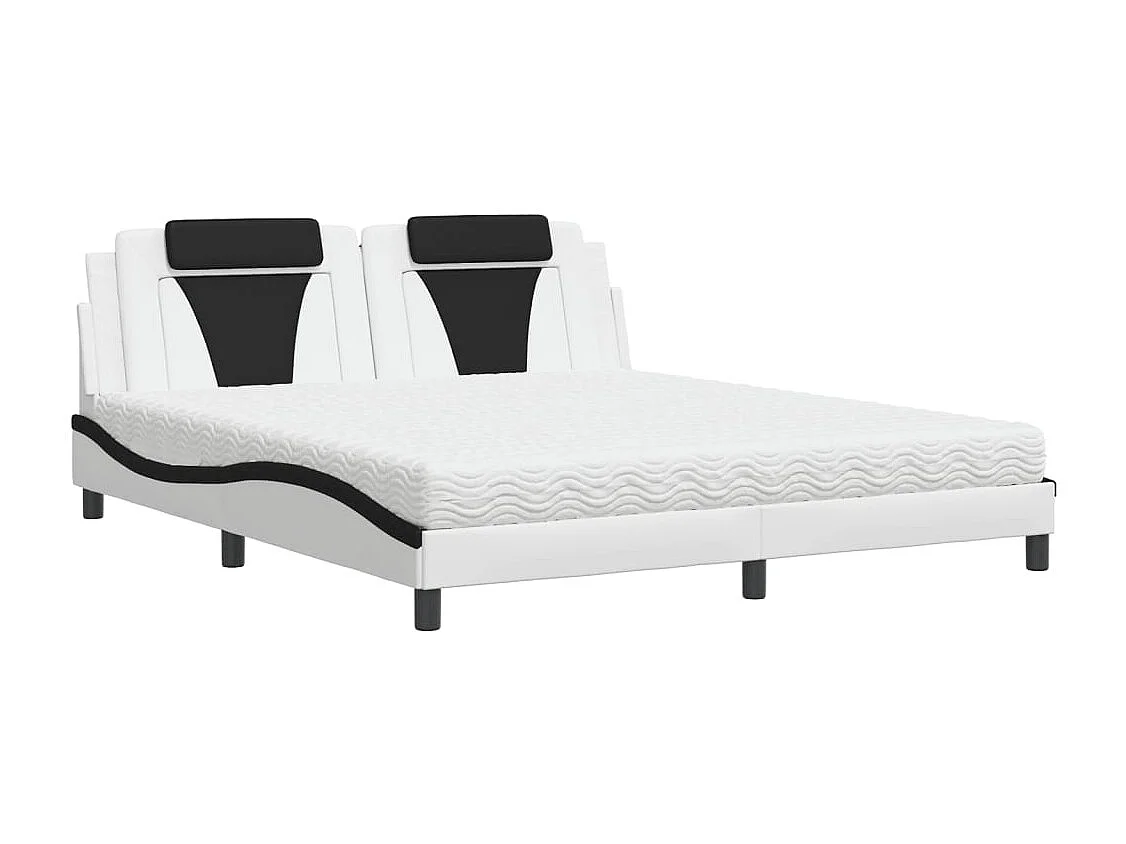 Lit avec matelas blanc et noir 180x200 cm similicuir