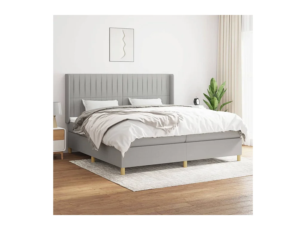Cama com molas/colchão 200x200 cm tecido cinza-claro