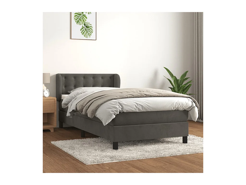 Cama box spring con colchón terciopelo gris oscuro 90x200 cm