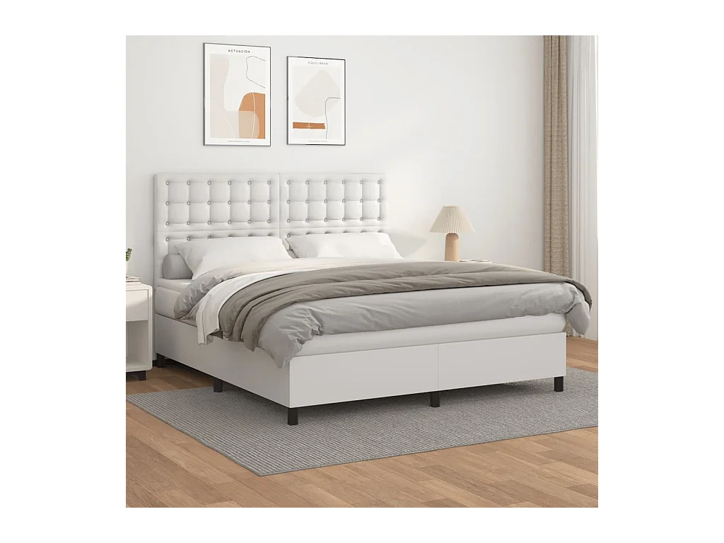 Lit à sommier tapissier avec matelas Blanc 160x200cm Similicuir