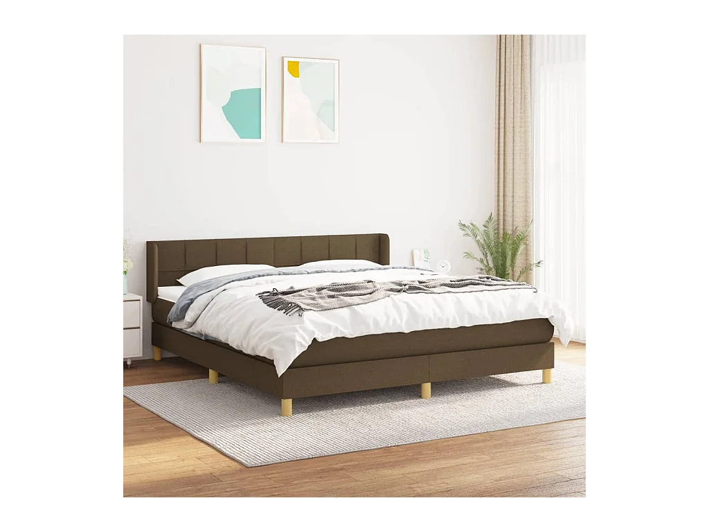 Cama box spring con colchón tela marrón oscuro 160x200 cm