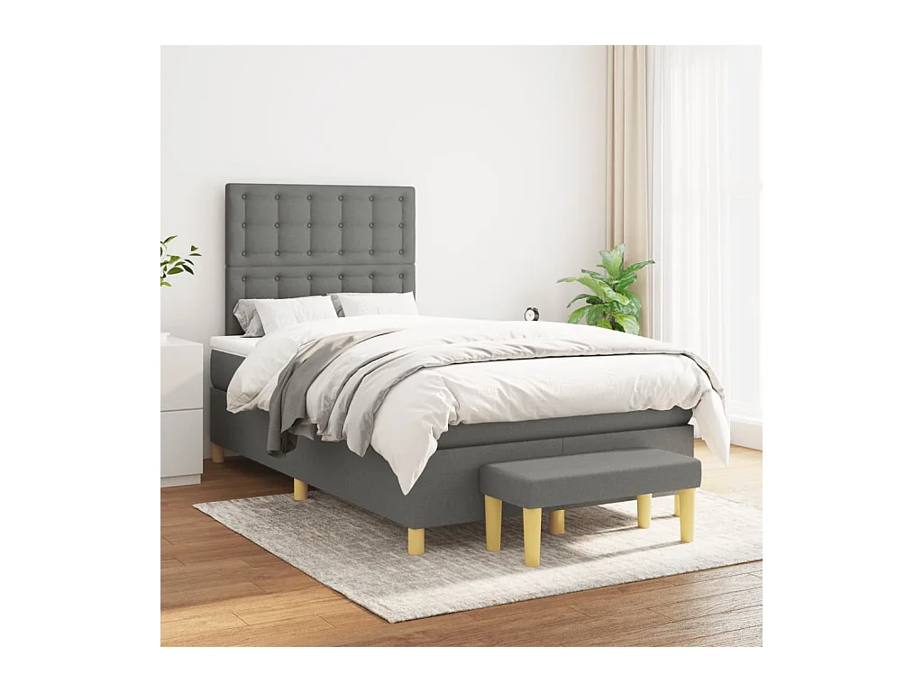 Cama box spring con colchón tela gris oscuro 120x200 cm