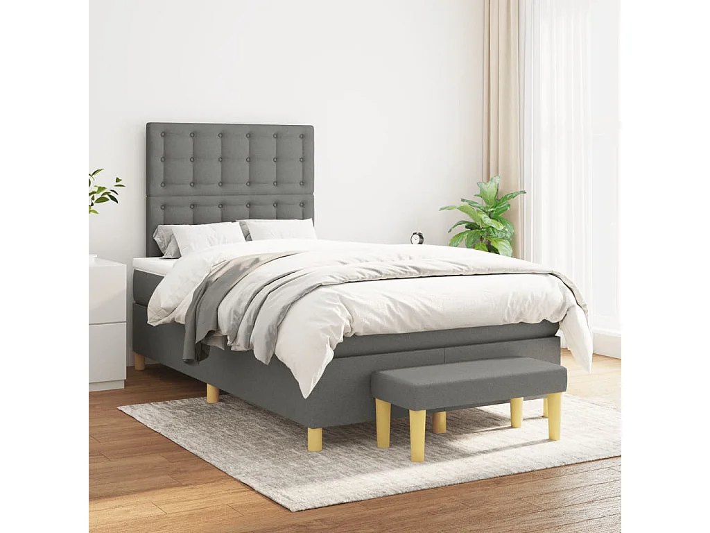 Lit à sommier tapissier avec matelas Gris foncé 120x200cm Tissu