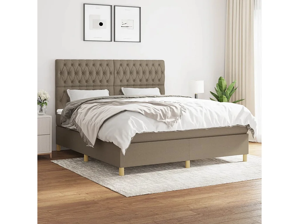 Cama box spring con colchón tela gris taupe 180x200 cm