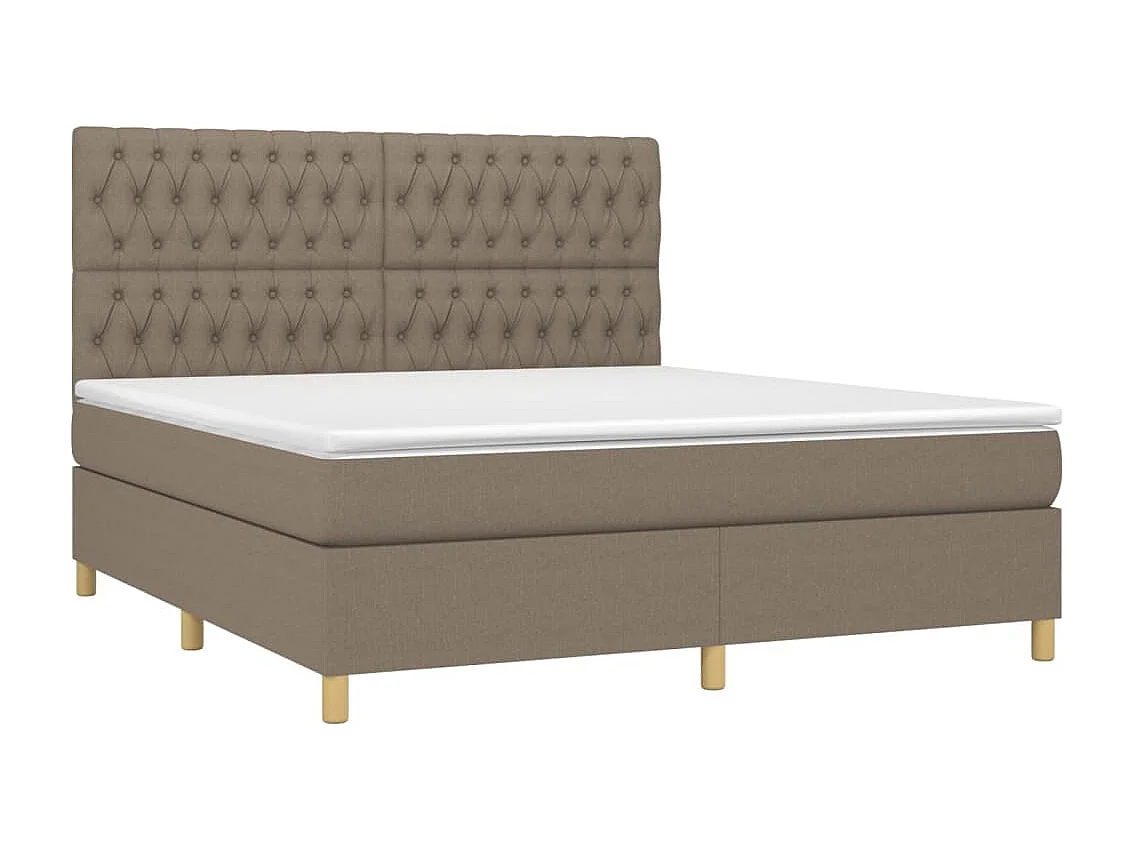 Cama box spring con colchón tela gris taupe 180x200 cm