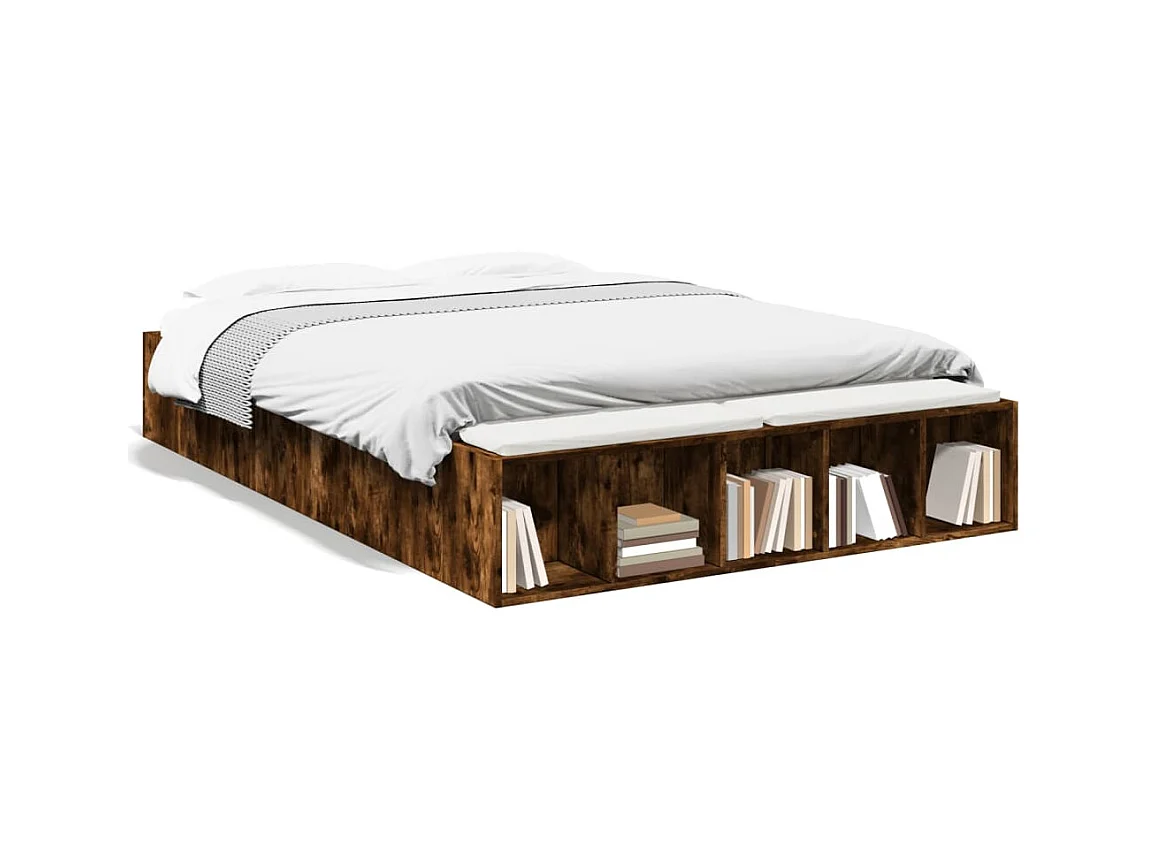Estructura de cama madera de ingeniería roble ahumado 135x190cm