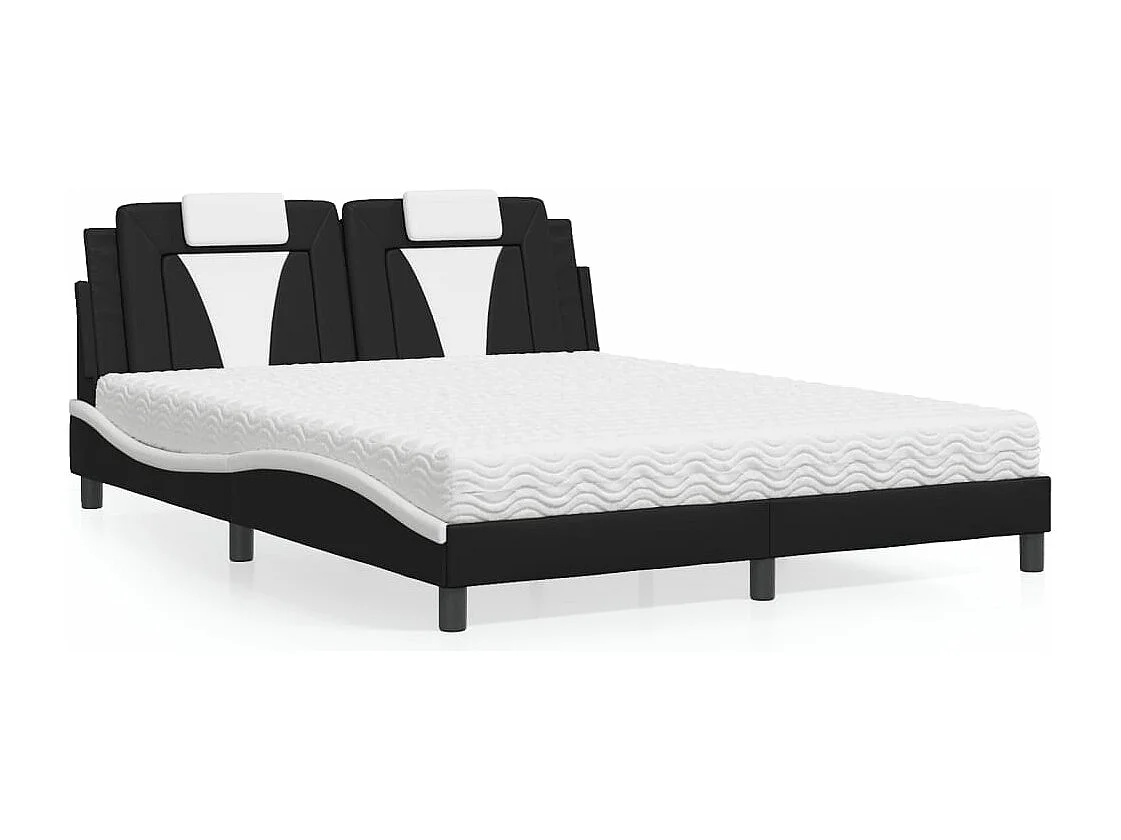 Lit avec matelas noir et blanc 160x200 cm similicuir