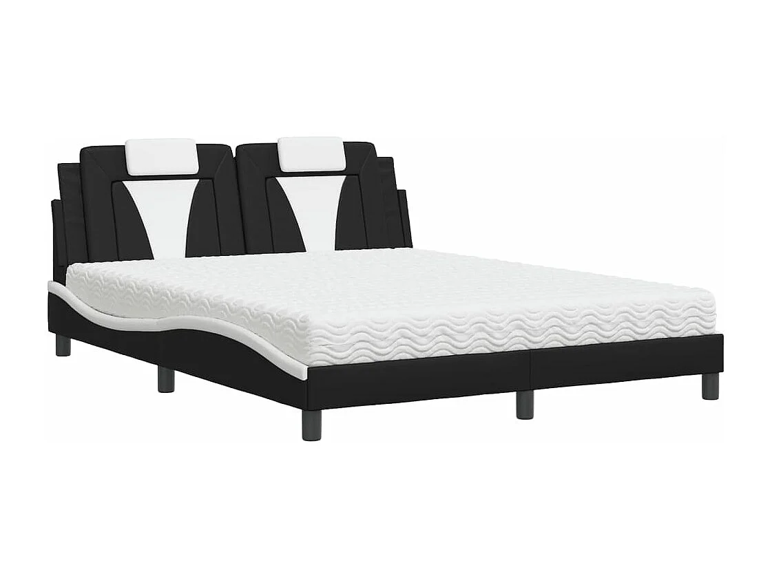 Lit avec matelas noir et blanc 160x200 cm similicuir