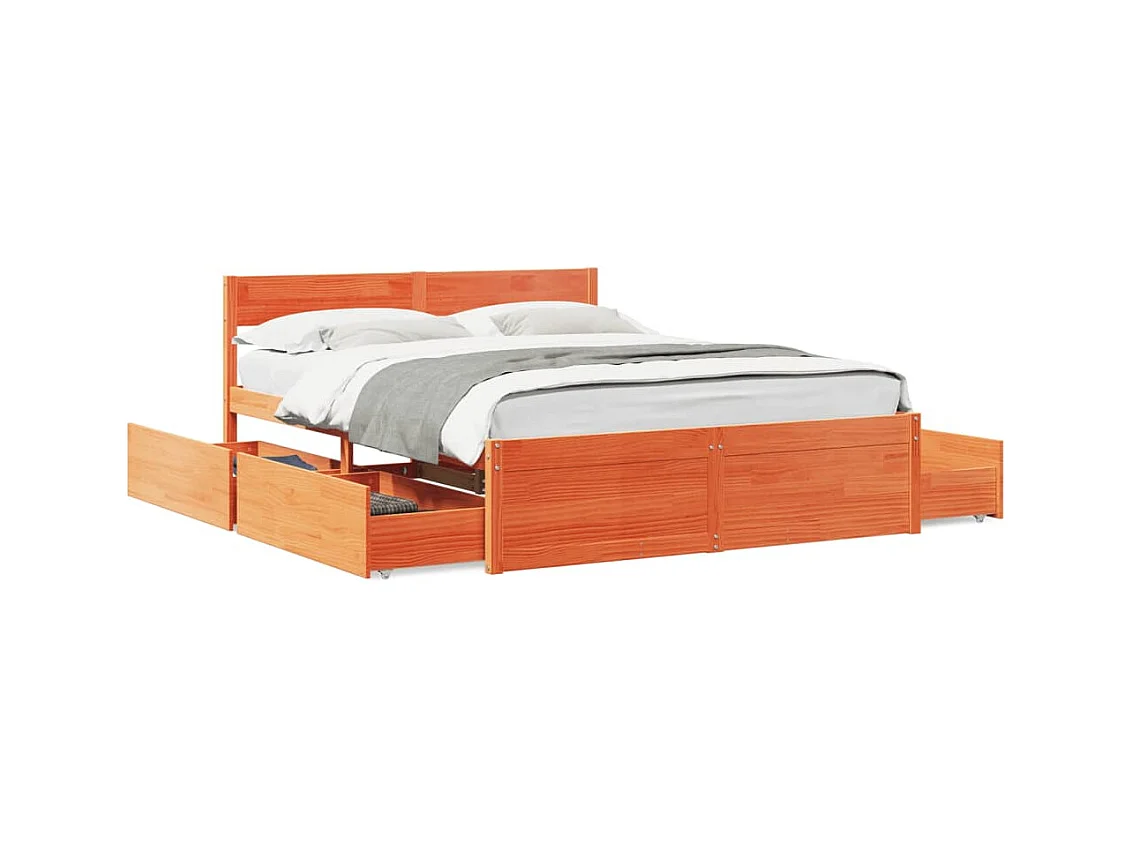 Bedframe zonder matras massief grenenhout wasbruin 160x200 cm