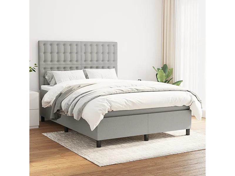 Lit à sommier tapissier avec matelas Gris clair 140x190cm Tissu