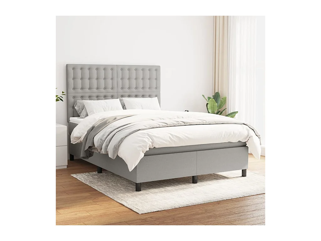 Boxspring met matras stof lichtgrijs 140x190 cm