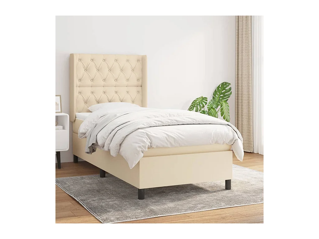 Lit à sommier tapissier avec matelas Crème 80x200 cm Tissu