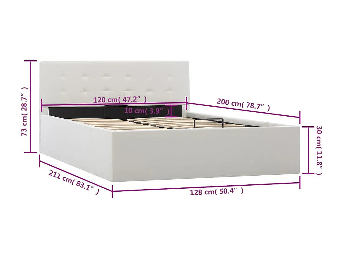 Cama canapé hidráulica cuero sintético blanco 120x200 cm