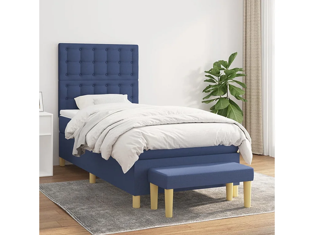 Cama com molas/colchão 90x190 cm tecido azul