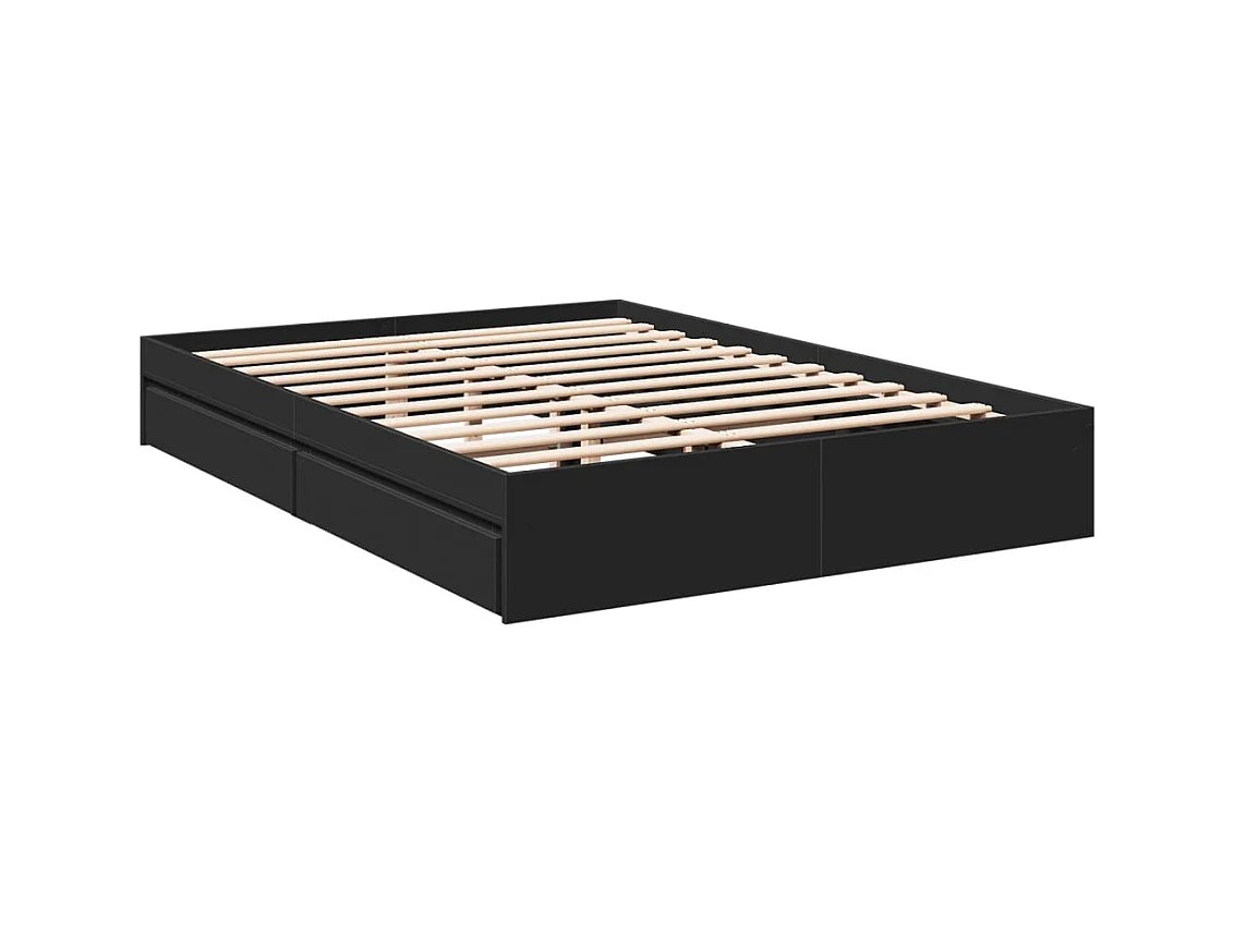 Estructura cama con cajones madera ingeniería negra 150x200 cm