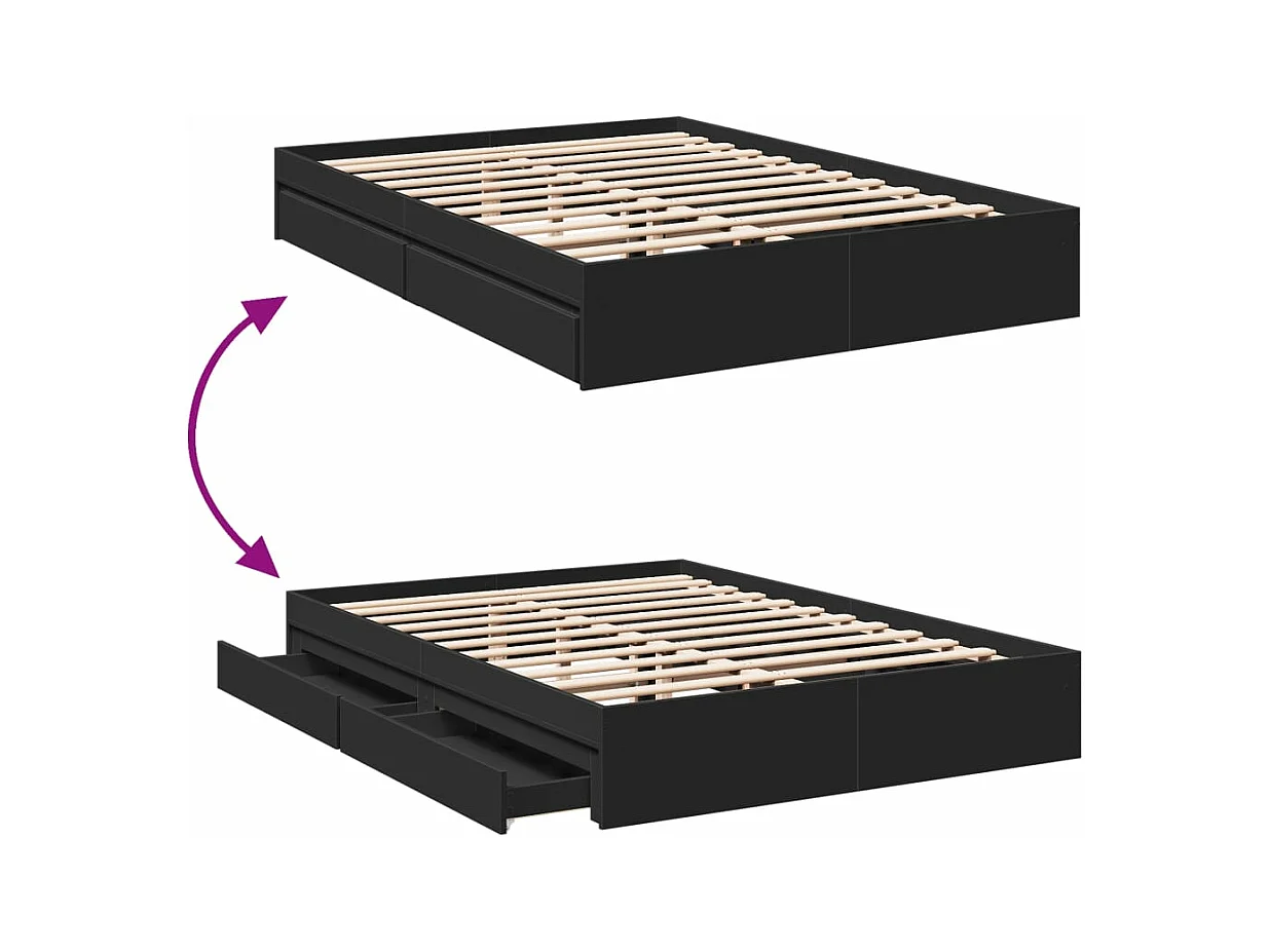 Estructura cama con cajones madera ingeniería negra 150x200 cm