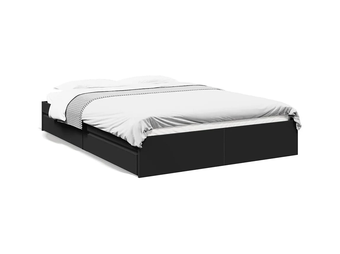 Estructura cama con cajones madera ingeniería negra 150x200 cm