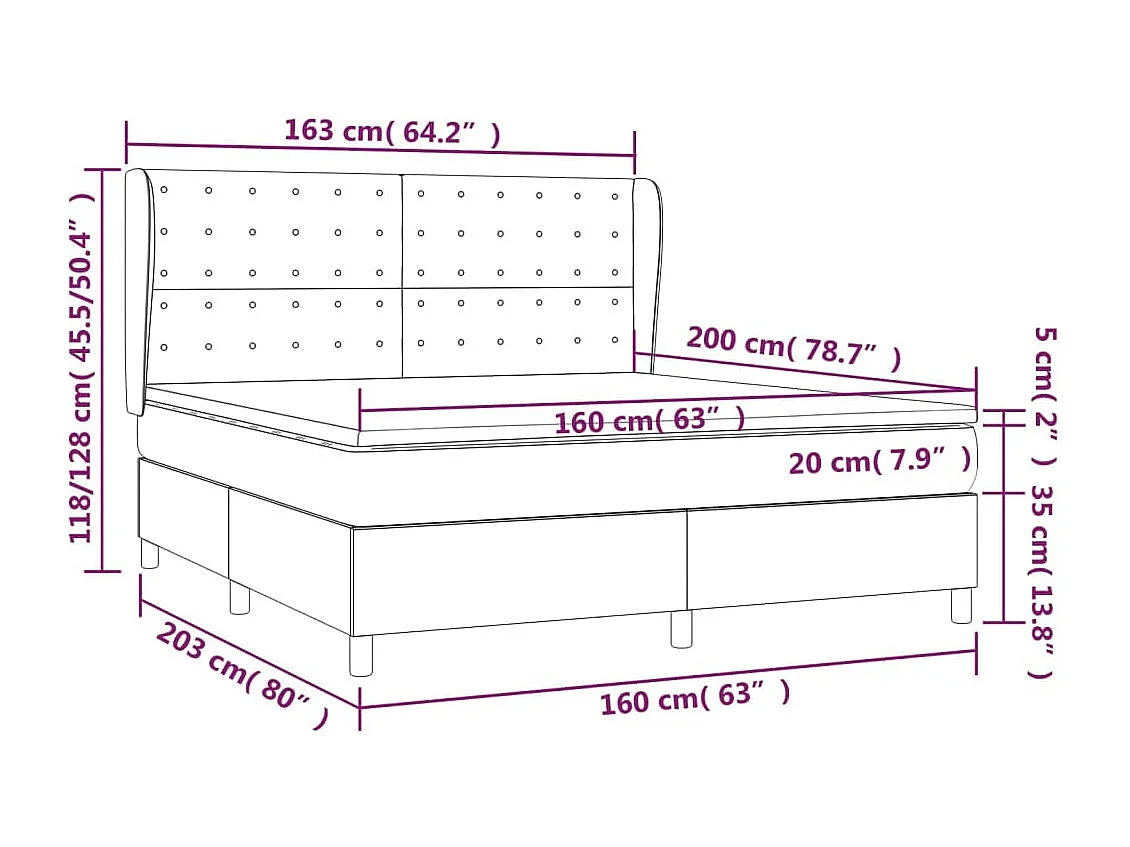 Lit à sommier tapissier avec matelas Marron foncé 160x200 cm