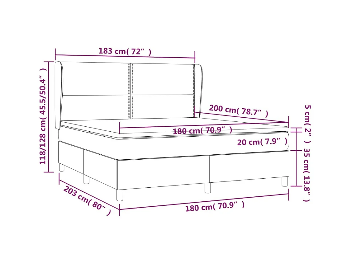 Cama box spring con colchón tela color crema 180x200 cm