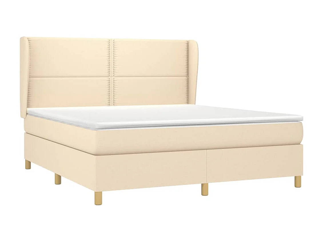 Cama box spring con colchón tela color crema 180x200 cm