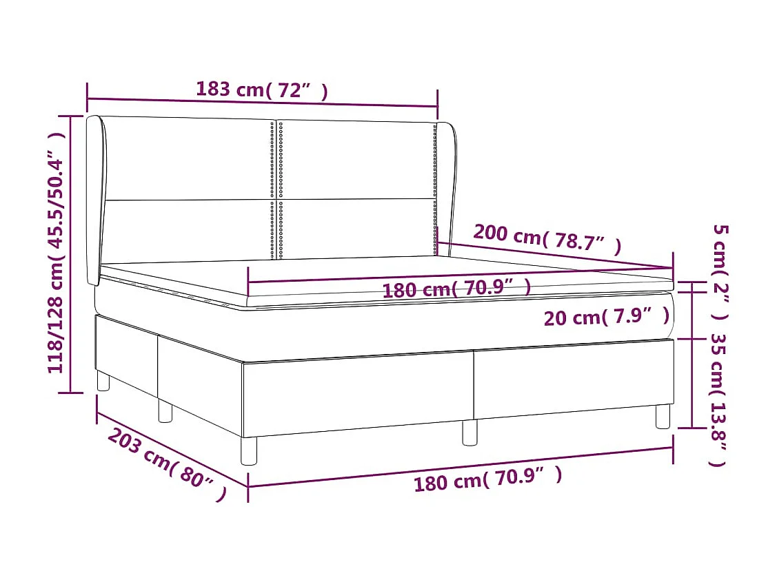 Cama box spring con colchón tela color crema 180x200 cm