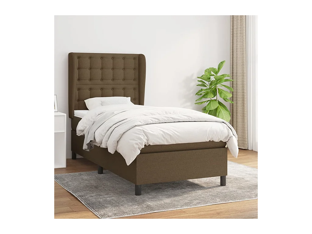 Cama box spring con colchón tela marrón oscuro 80x200 cm