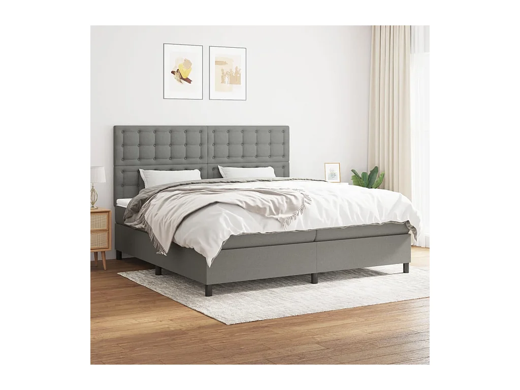 Lit à sommier tapissier avec matelas Gris foncé 200x200cm Tissu