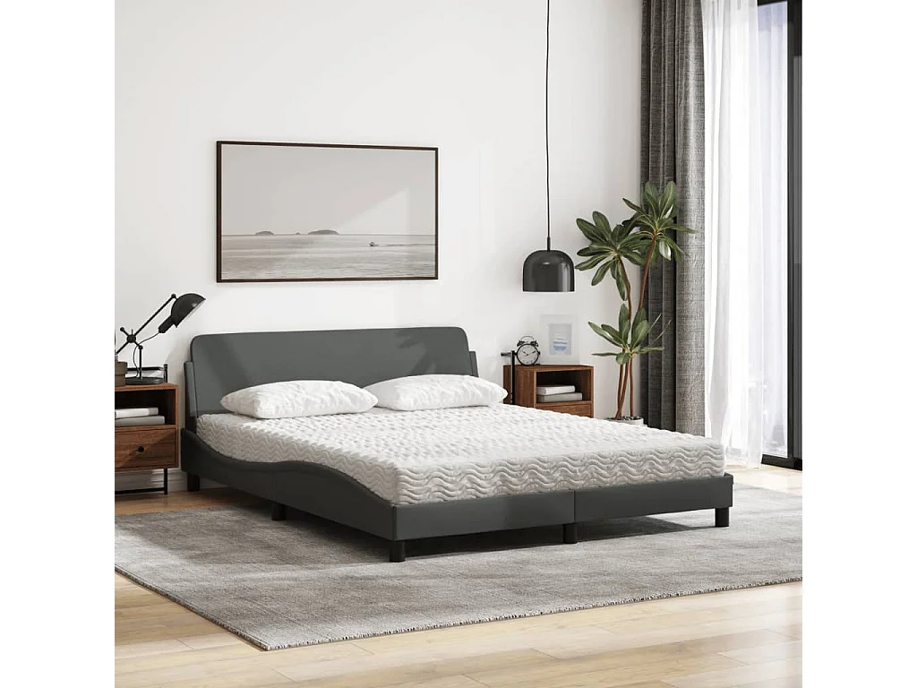 Cama con colchón de tela gris oscuro 160x200 cm