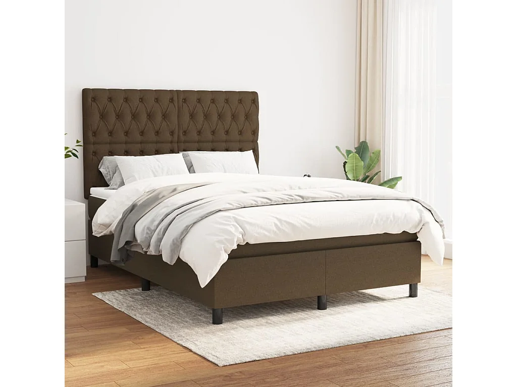 Cama com molas/colchão 140x200 cm tecido castanho-escuro