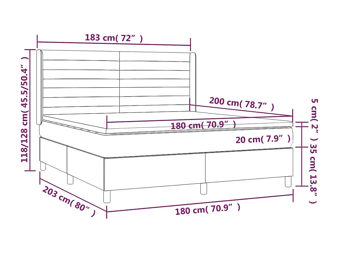 Cama com molas/colchão 180x200 cm tecido azul
