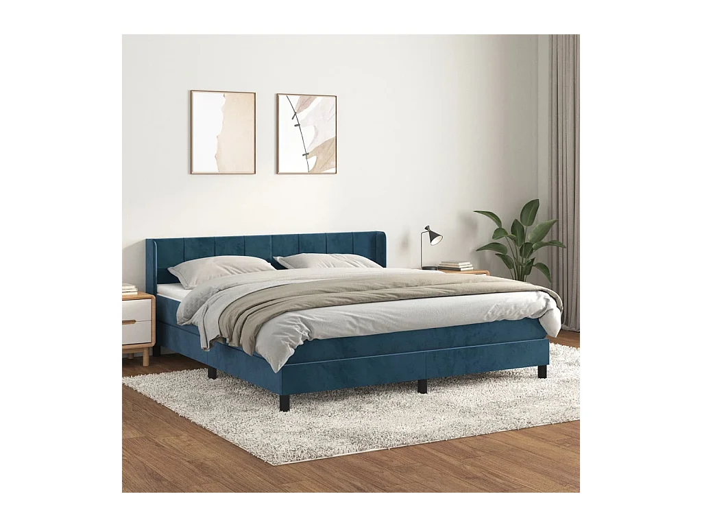 Boxspring met matras fluweel donkerblauw 160x200 cm
